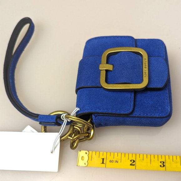 Tory Burch $128 SAWYER MINI BAG KEY FOB CHARM Blue Dahlia Suede - Picture 3 of 8